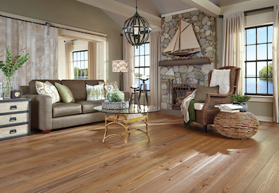 Carlisle’s new collection of wood flooring is made from 9-inch wide heart pine.
