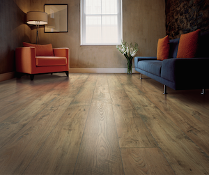 The Mohawk Rare Vintage collection of laminate flooring features heavily textured planks with the appearance of reclaimed hardwood.