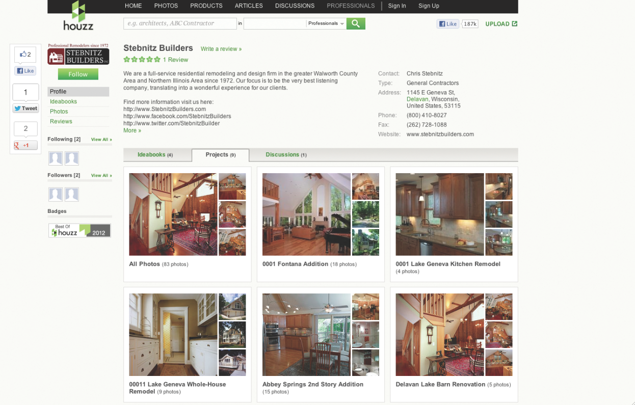 Houzz is accessed through an App that is downloadable to a smart phone or tablet