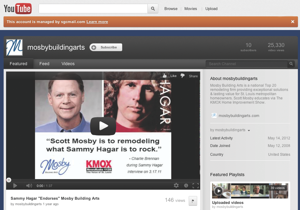 Mosby Building Arts is an adept user of video in its social marketing efforts. T
