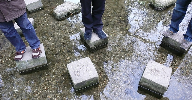 taking steps to make big improvements in your business—image of standing on stepping stones