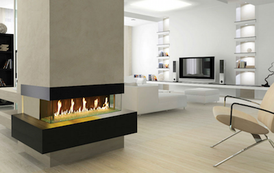 DaVinci Fireplaces linear fireplace in living room