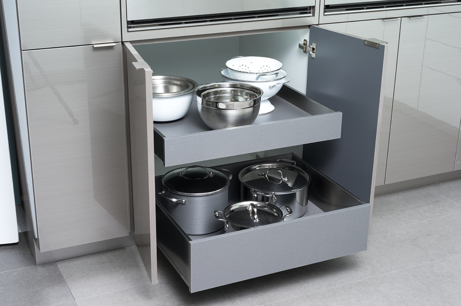Dura Supreme Cabinetry Stainless Steel Drawers and Roll-Out Shelves