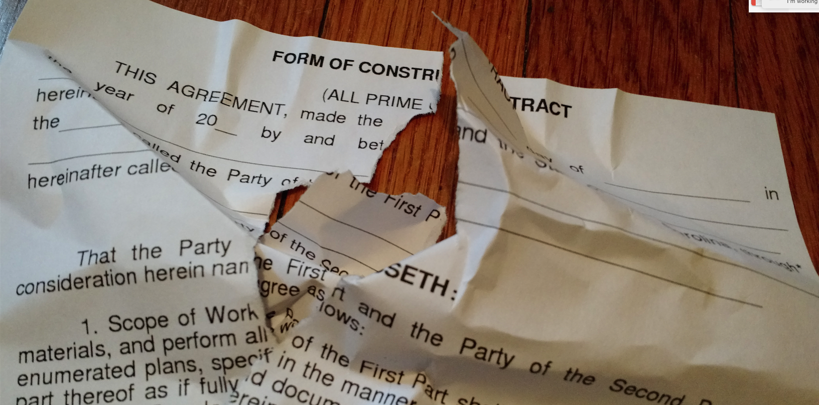 ripped up home improvement contract