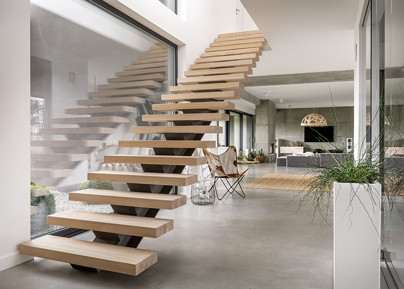 stairs with stair railing