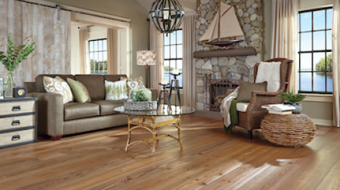 Carlisle’s new collection of wood flooring is made from 9-inch wide heart pine.