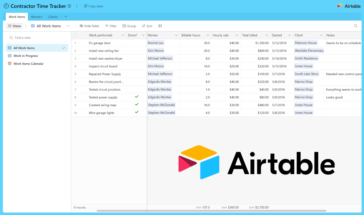 Contractors can use Airtable for data-sharing and real-time KPI tracking.