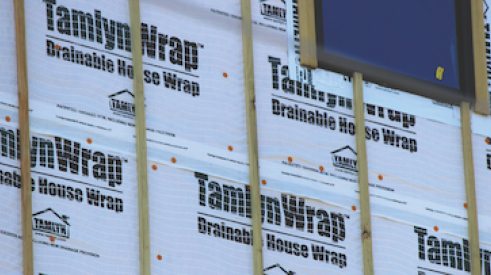 TamlynWrap’s patented gap design removes more bulk (liquid) water from a wall than flat housewrap, the manufacturer says.